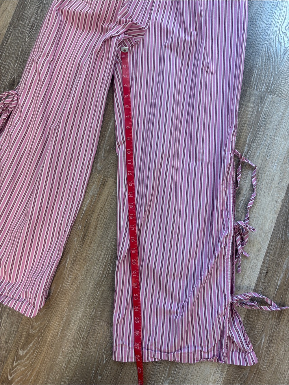 Women's Pink Striped Tie-Side Wide Leg Pants Sz Med boho bow baggy oversize Y2K - Picture 6 of 7